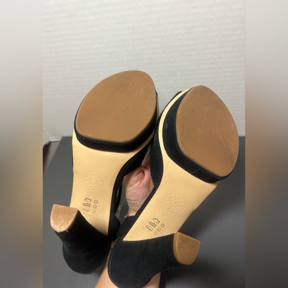 BIMBA Y LOLA Black Suede Chunky Heel Peep-Toe Sandals - Picture 6 of 10